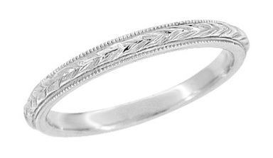 2.5mm Vintage Wheat Platinum Engraved Wedding Band With Milgrain Edges - Hand Carved - R652P