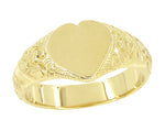 Victorian Heart Shape Scrolls and Flowers Heavy Signet Ring in 14K Yellow Gold For a Man