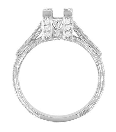 Art Deco Platinum Castle Engagement Ring Mounting for a 3/4 Carat Square Princess Cut Diamond - alternate view