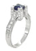 Square Blue Sapphire Engagement Ring with Side Diamonds and Sculptural Engraving in a Castle Setting - R661SP