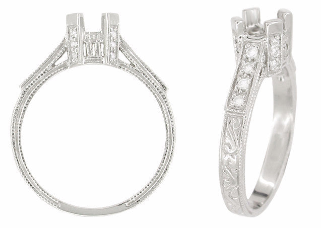 Art Deco 3/4 Carat Diamond Filigree Vintage Inspired Castle Engagement Ring Mounting in White Gold - 18K or 14K - Item: R663W14 - Image: 2