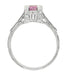 Art Deco Pink Sapphire Castle Engagement Ring in 18 Karat White Gold