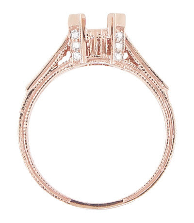 Art Deco 3/4 Carat Diamond Filigree Citadel Engagement Ring Semimount in 14 Karat Rose Gold - Item: R663R - Image: 6