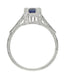 Luxe Deco Castle Blue Sapphire Engagement Ring in 18 Karat White Gold