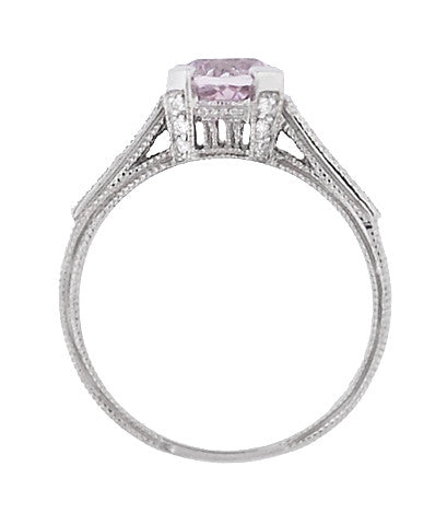 Art Deco 1 Carat Pink Tourmaline Castle Engagement Ring in 18 Karat White Gold - Item: R664PT - Image: 5