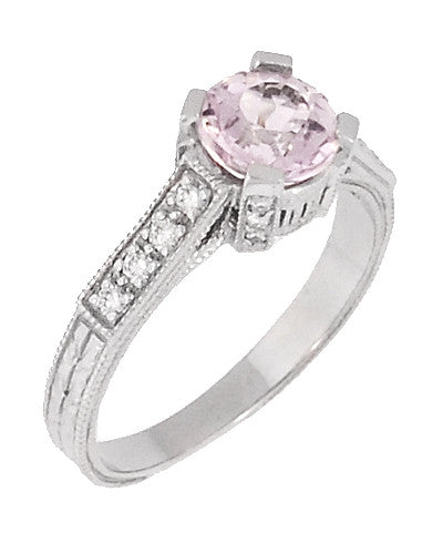 Art Deco 1 Carat Pink Tourmaline Castle Engagement Ring in 18 Karat White Gold - Item: R664PT - Image: 2