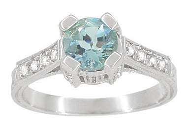 Art Deco Castle 3/4 Carat Aquamarine Engagement Ring in Platinum