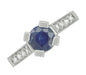 Art Deco 1 Carat Blue Sapphire Engraved Castle Engagement Ring in Platinum