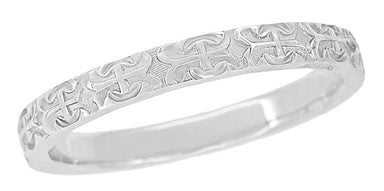 1950s Mid Century Modern White Gold Vintage Wedding Band - Engraved with Cross and Anchor Pattern - 14K and 18K - R667W