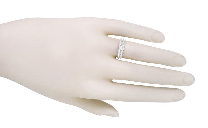 Engraved Scrolls Art Deco Diamond Engagement Ring and Wedding Ring Set in Platinum - Item: R670P - Image: 4