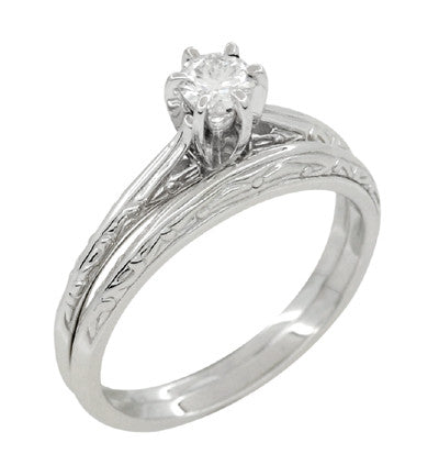 Platinum Art Deco Engraved Scrolls White Sapphire Engagement Ring and Wedding Ring Set - Item: R670PWS - Image: 2