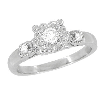 1950's Platinum Retro Moderne Lucky Clover Diamond Engagement Ring - Item: R674P-LC - Image: 3