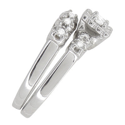 Retro Mid Century Modern Platinum Lucky Clover Diamond Engagement Ring & Wedding Band Set - Item: R674PS - Image: 5