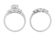 1950's Retro Moderne Lucky Clover Diamond Engagement Ring and Wedding Ring Set in 14K White Gold