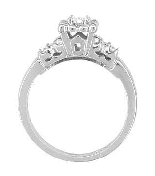 Lucky Clover Retro Moderne White Sapphire Engagement Ring in 14 Karat White Gold - Item: R674WS - Image: 3