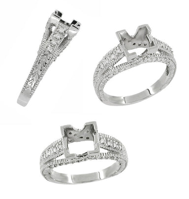X & O Kisses 3/4 Carat Princess Cut Diamond Engagement Ring Setting in White Gold - alternate view