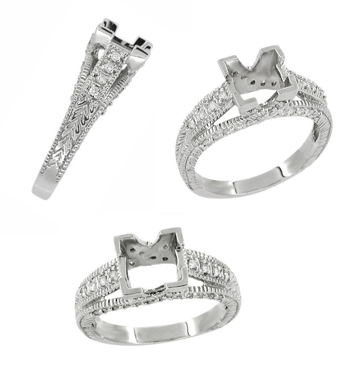 X & O Kisses 3/4 Carat Princess Cut Diamond Engagement Ring Setting in White Gold - Item: R676W14 - Image: 2