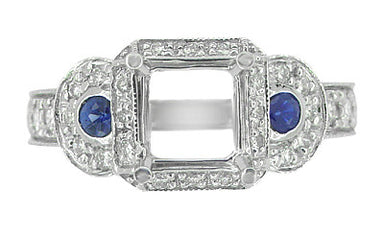 Art Deco Sapphire and Diamonds Engraved Wheat and Scrolls Engagement Ring Setting in 18 Karat White Gold - alternate view
