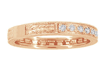 Art Deco Rose Gold Engraved Wheat Diamond Eternity Wedding Band - Item: R678R - Image: 3