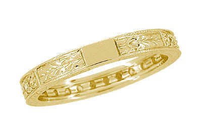 Yellow Gold Art Deco Carved Wheat Diamond Eternity Wedding Band - 14K or 18K - Item: R678Y14 - Image: 4