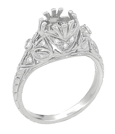 Edwardian Antique Style 1 Carat to 1.30 Carat Filigree Engagement Ring Mounting in 14 or 18 Karat White Gold for a Round Stone - Item: R6791W14 - Image: 2