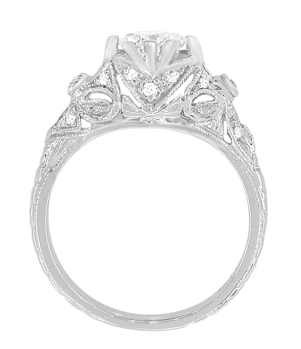 Edwardian Antique Style 1 Carat Diamond T.W. Filigree Engagement Ring in 18 Karat White Gold - Item: R6791D - Image: 3