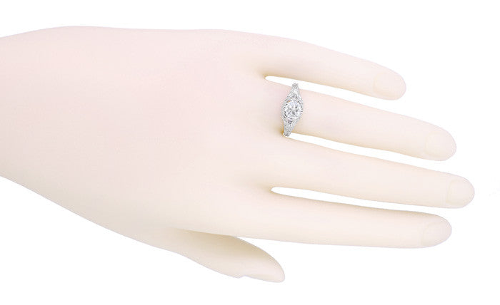 Edwardian Antique Style 1 Carat Diamond T.W. Filigree Engagement Ring in 18 Karat White Gold - Item: R6791D - Image: 6
