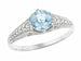 Art Deco Scrolls and Wheat Aquamarine Solitaire Filigree Engraved Engagement Ring in Platinum
