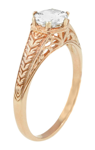 Rose Gold Art Deco Scrolls and Wheat White Sapphire Solitaire Filigree Engraved Engagement Ring - Item: R688RWS - Image: 2