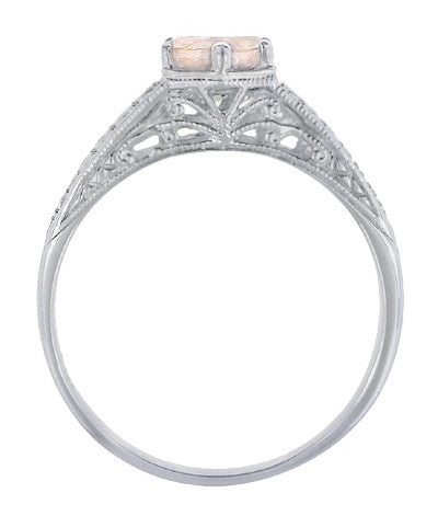 Art Deco Scrolls and Wheat Morganite Solitaire Filigree Engraved Engagement Ring in 18 Karat White Gold - Item: R688WM - Image: 3