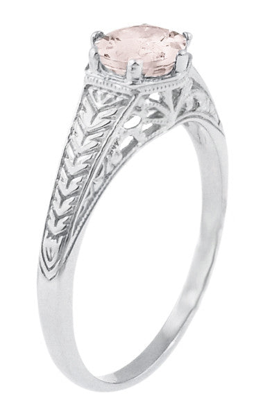 Art Deco Scrolls and Wheat Morganite Solitaire Filigree Engraved Engagement Ring in 18 Karat White Gold - alternate view