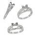 Platinum X & O Kisses 1 Carat Princess Cut Diamond Art Deco Engagement Ring Setting