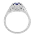 Art Deco Filigree Flowers Sapphire Engagement Ring in 14 Karat White Gold