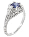 Art Deco Filigree Flowers Sapphire Engagement Ring in 14 Karat White Gold