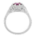 Art Deco Filigree Flowers Rhodolite Garnet Engagement Ring in 14 Karat White Gold