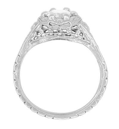 Art Deco Filigree Flowers Vintage Style White Sapphire Engagement Ring in 14K White Gold - Item: R706WWS - Image: 3