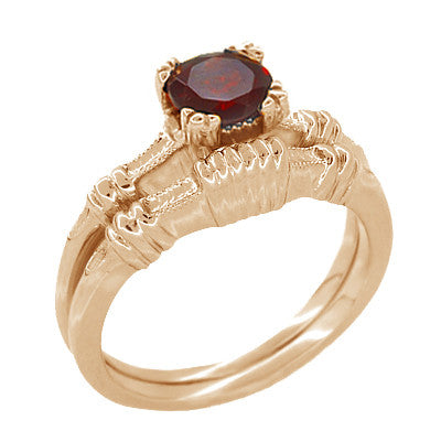 Rose Gold Art Deco Hearts and Clovers Solitaire Almandine Garnet Engagement Ring - Item: R707 - Image: 3