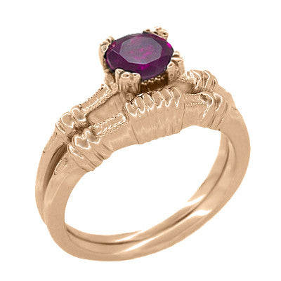 14 Karat Rose Gold Art Deco Hearts & Clovers Solitaire Rhodolite Garnet Engagement Ring - Item: R707RRG - Image: 3