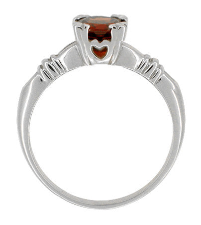 Art Deco Clovers and Hearts Almandine Garnet Engagement Ring Solitaire in 14 Karat White Gold - Item: R707W - Image: 2