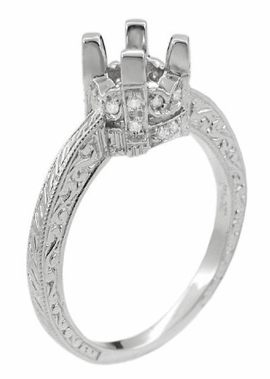 Art Deco Platinum Crown 1 Carat Diamond Engagement Ring Setting - alternate view