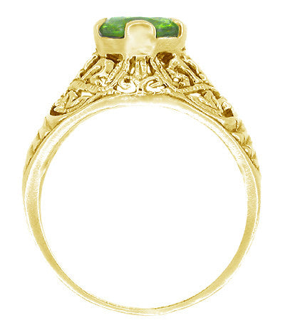 Peridot Filigree Edwardian Engagement Ring in 14 Karat Yellow Gold - Item: R712YPER - Image: 2