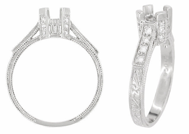 Art Deco 1/3 Carat Platinum and Diamond Filigree Citadel Engagement Ring Setting - Item: R714P - Image: 2