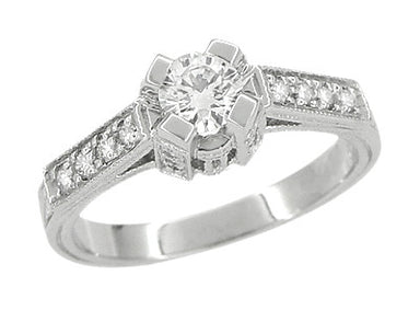 Art Deco 1/3 Carat Diamond Castle Engagement Ring in Platinum - alternate view