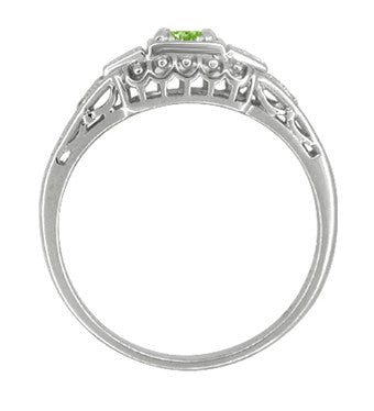 Art Deco Filigree Demantoid Garnet Engagement Ring in Platinum with Side Diamonds - alternate view