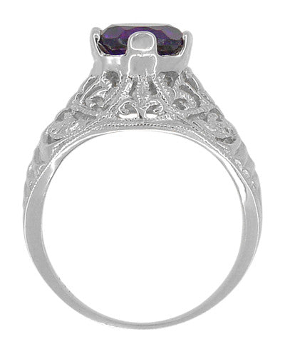 Edwardian Amethyst Filigree Ring in 14 Karat White Gold - Item: R718W - Image: 3