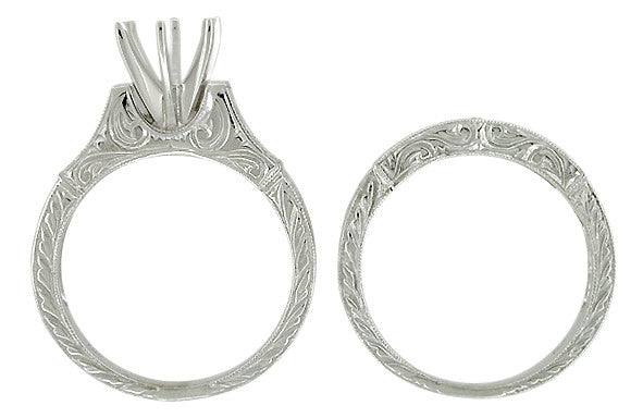 Art Deco Scrolls 1/2 Carat Diamond Engagement Ring Setting and Wedding Ring in Platinum - Item: R723P - Image: 5