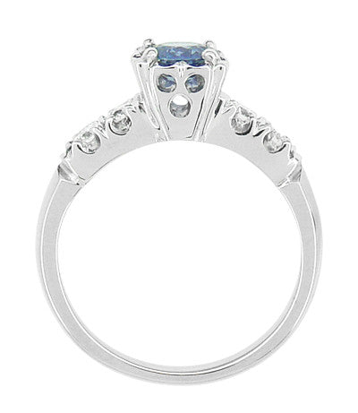1950's Vintage Inspired Cornflower Blue Sapphire Engagement Ring in 14 Karat White Gold with Diamonds - Item: R728W - Image: 4