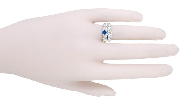 1950's Vintage Inspired Cornflower Blue Sapphire Engagement Ring in 14 Karat White Gold with Diamonds - Item: R728W - Image: 6