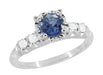 1950's Vintage Inspired Cornflower Blue Sapphire Engagement Ring in 14 Karat White Gold with Diamonds