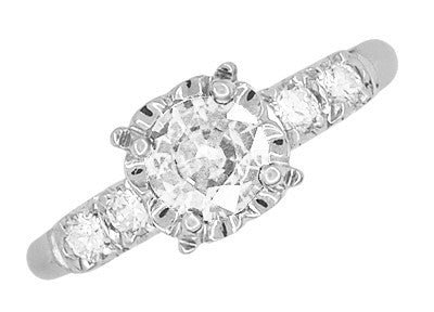Mid Century Vintage Style 3/4 Carat Diamond Engagement Ring in 14 Karat White Gold - Item: R728WD-LC - Image: 3